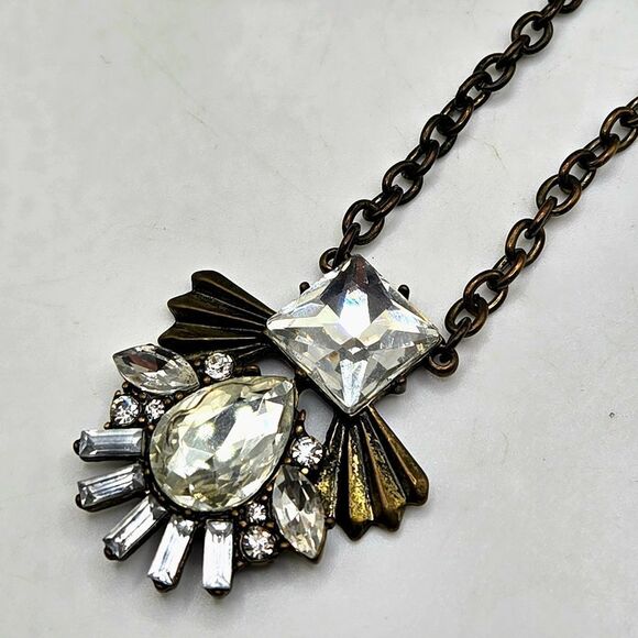 "5/$25" Bronze Crystal Rhinestone Viking Brutalist Art Deco Adjustable Necklace - Picture 1 of 10